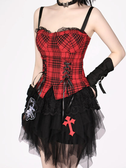 Tulle Girl Cake Skirt Rock Gothic Red + Camisole