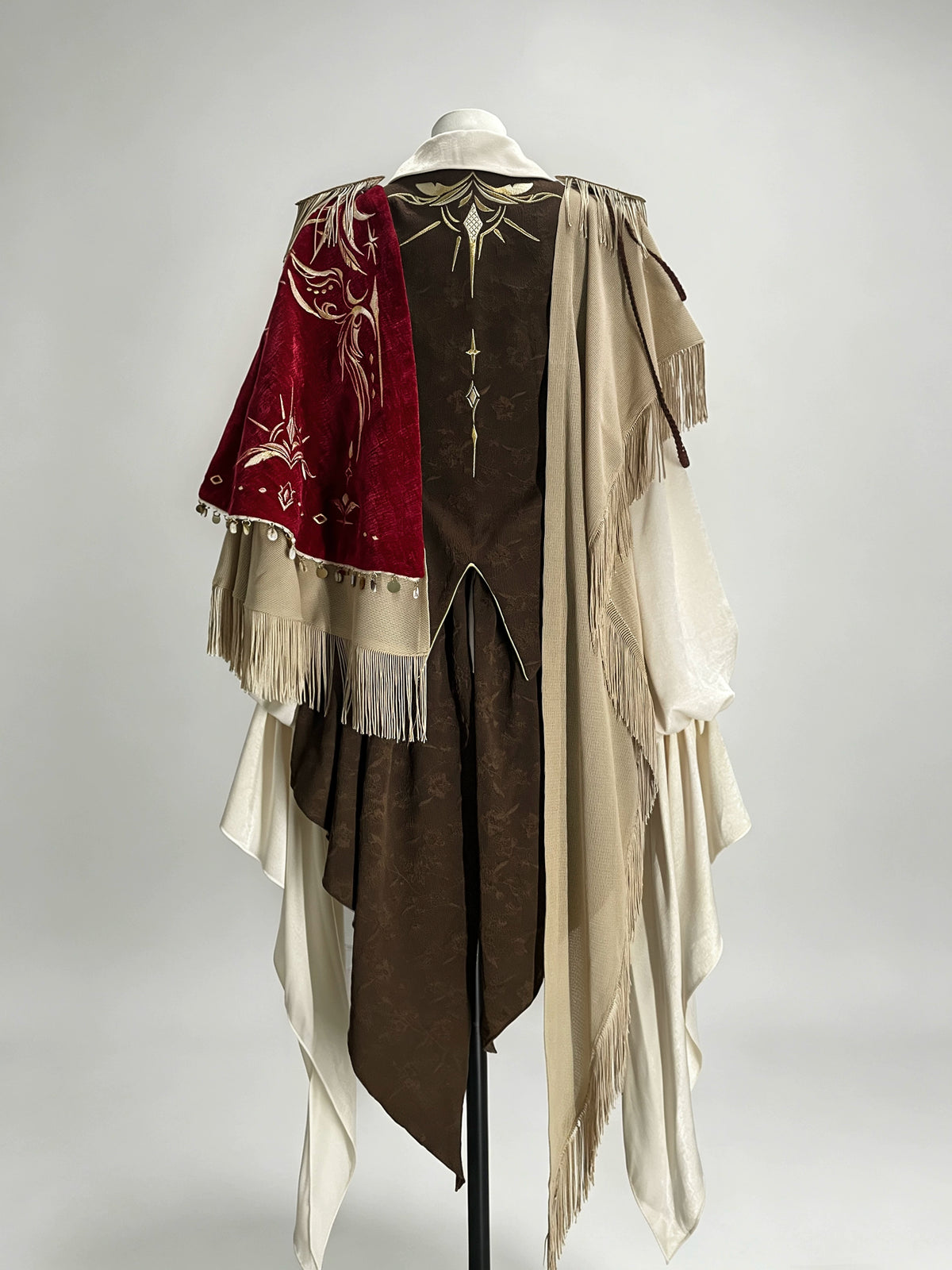 Burgundy double-layer cape and vest, back view — ZERO The Fool collection