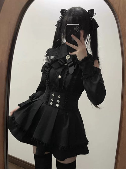 Dark Sweet Off-Shoulder Shirt & High-Waist Skirt Set