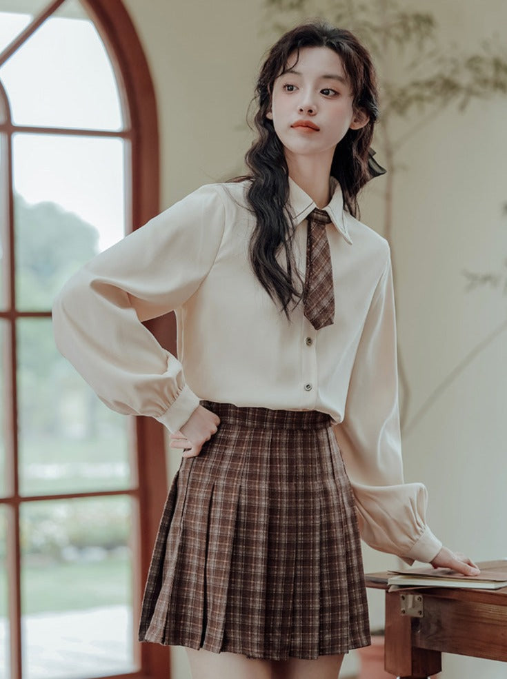 Vest College Skirt Colored Checked Knit Retro Shirt