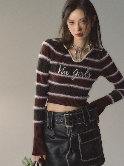 Slim Fit Border Logo Knit