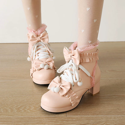 30-43 Palace Style Lolita Bow Ruffle Boots