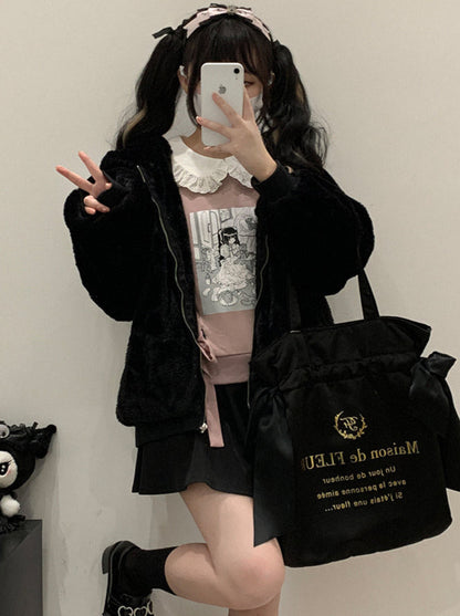 Kapuzen-Plüschpelzmantel