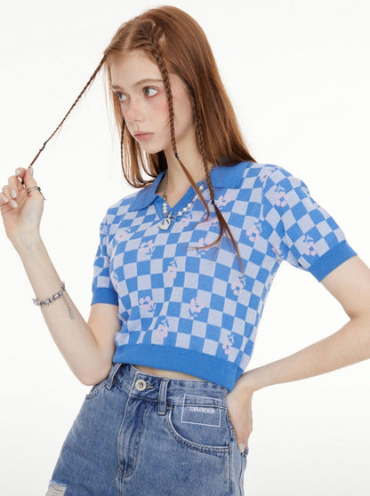 Black Blue Check Short Top Polo
