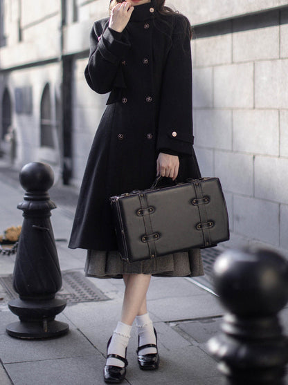 レトロなウールのダブルカラー＋エレガントなブレストリボンコートスタンド