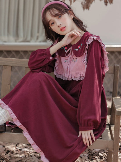 Rüschen Erdbeere Retro Kleid Kragen