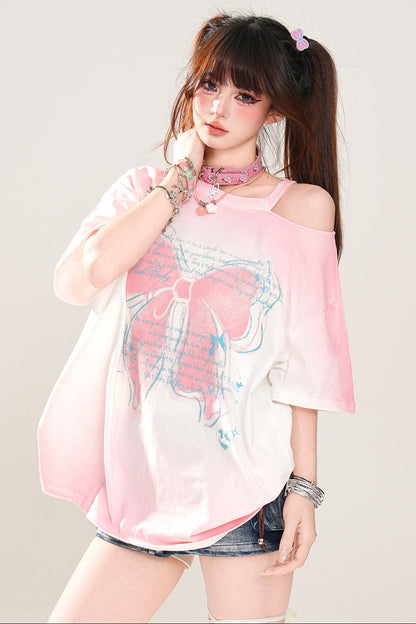 リボンTシャツ メロディー ストラップレス