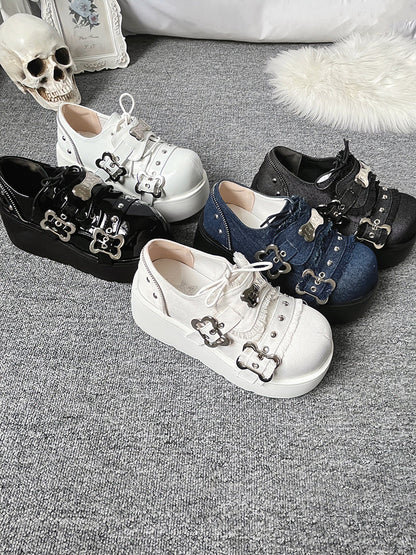 Toe Denim Shoes Puppy Platform Angel Punk Style Round
