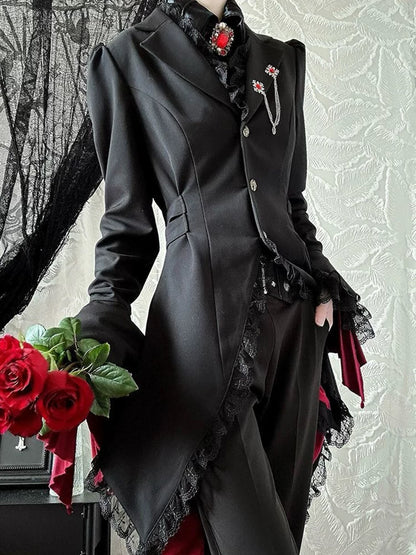 Gothic Prince Lace Splice Tailcoat Jacket