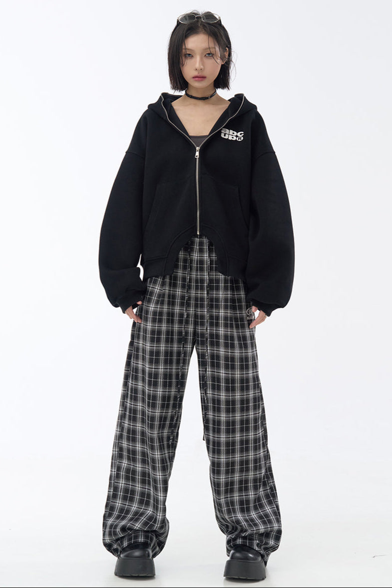 チェック柄ワイドレッグカジュアルパンツ