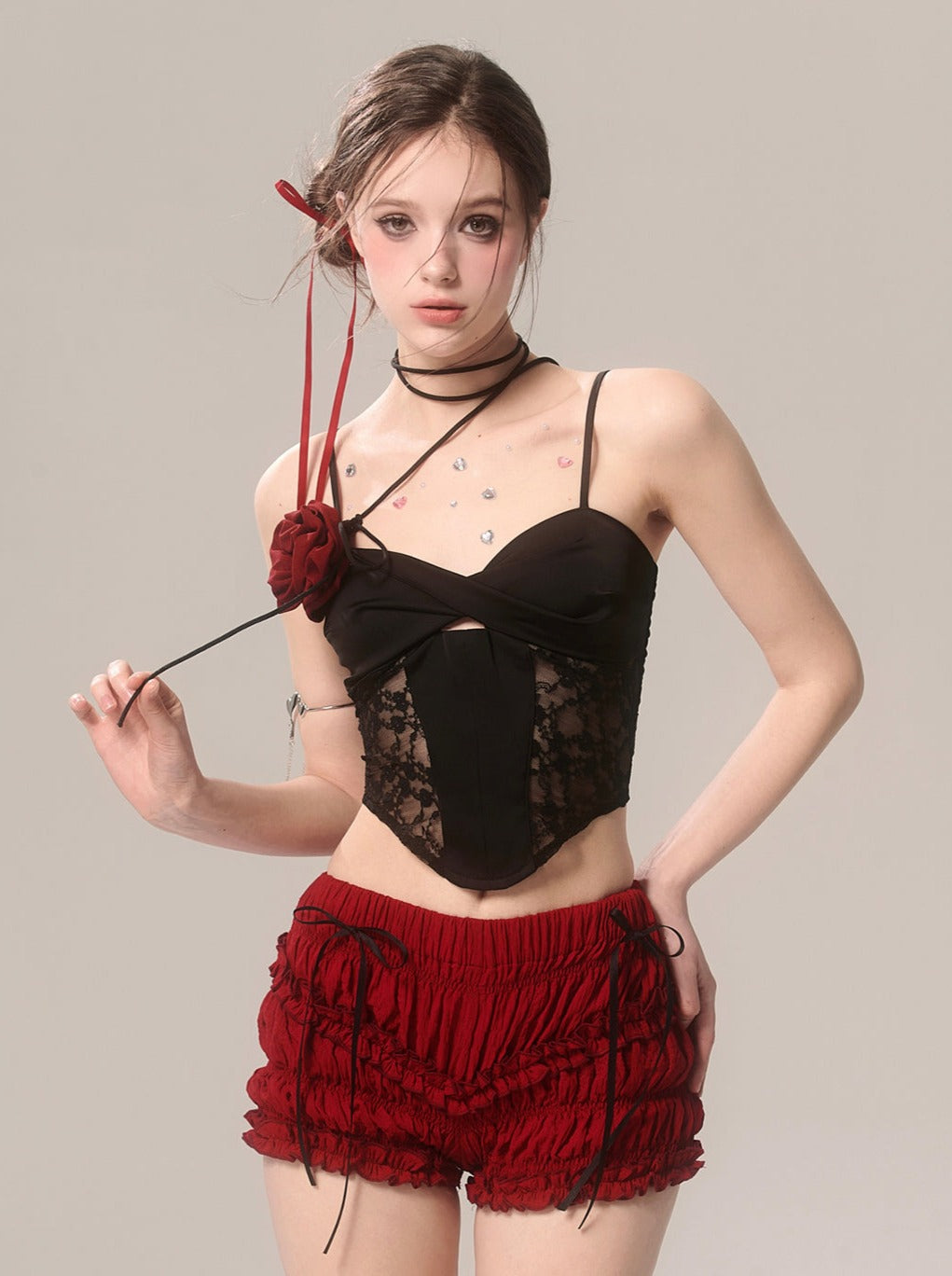 ラッフルチェリーショーツ レッド