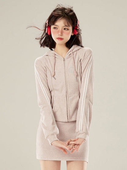 Purple Sporty Light Skirt Zip-up Hoodie