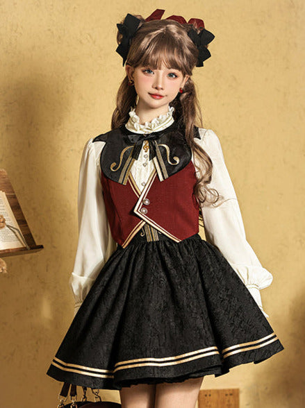 ジャカード刺繍のクラシックコンダクターシャツスカートセットアップ