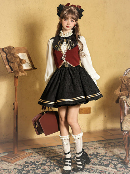 ジャカード刺繍のクラシックコンダクターシャツスカートセットアップ