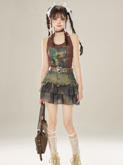 ダメージ加工デニムブルースカート