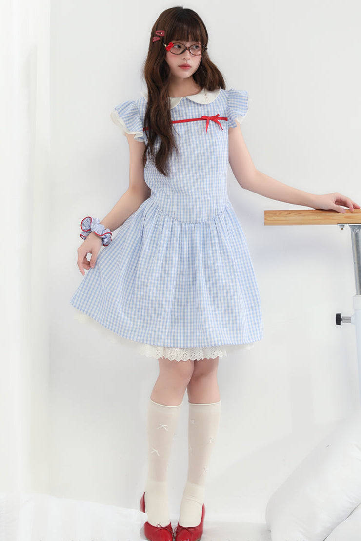 kariertes süßes Kleid mit Schleife