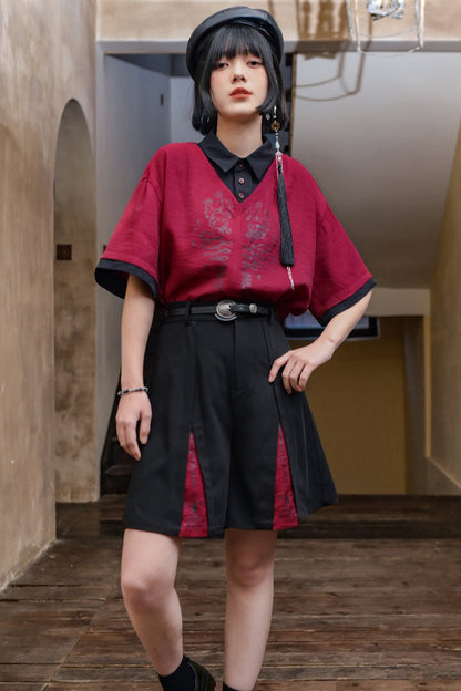 パンツ ダーク ハイウエスト チャイナ ハーフ