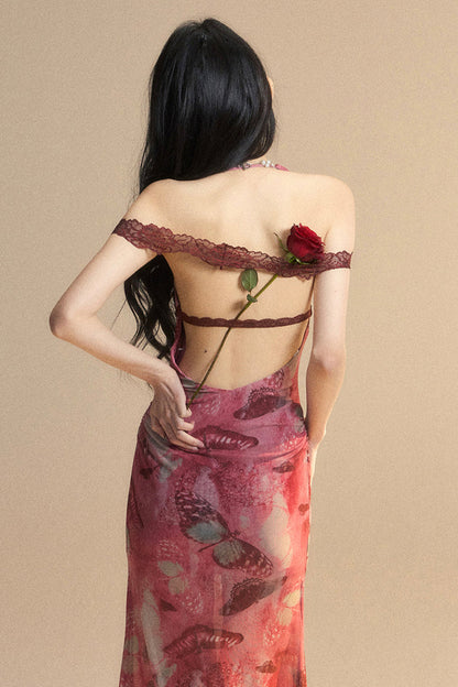 Rückenfreies Maxikleid aus Spitze