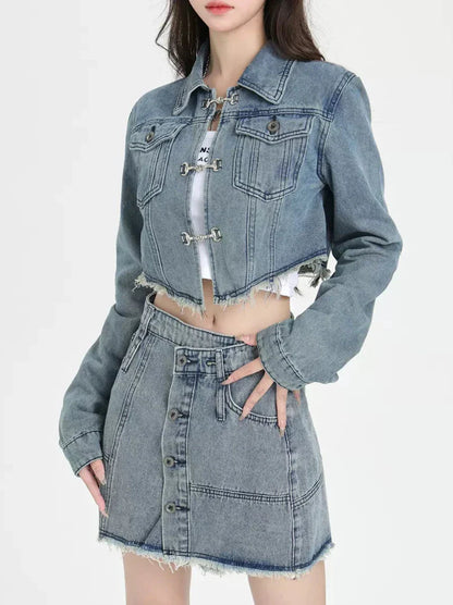 Retro Jacket Skirt Denim + Short American