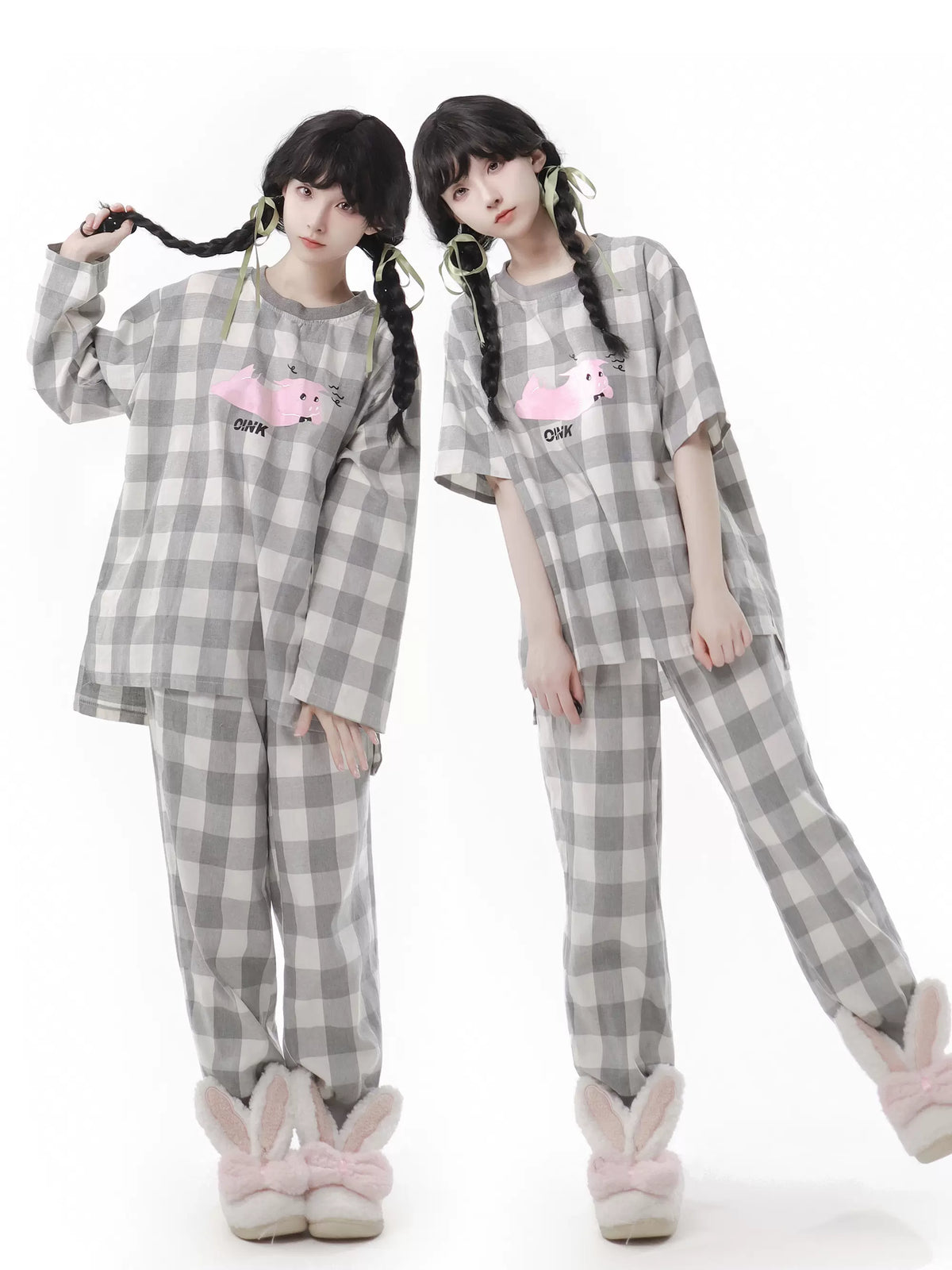 Weicher Baumwoll-Pyjama, Loungewear, lässiges Karomuster