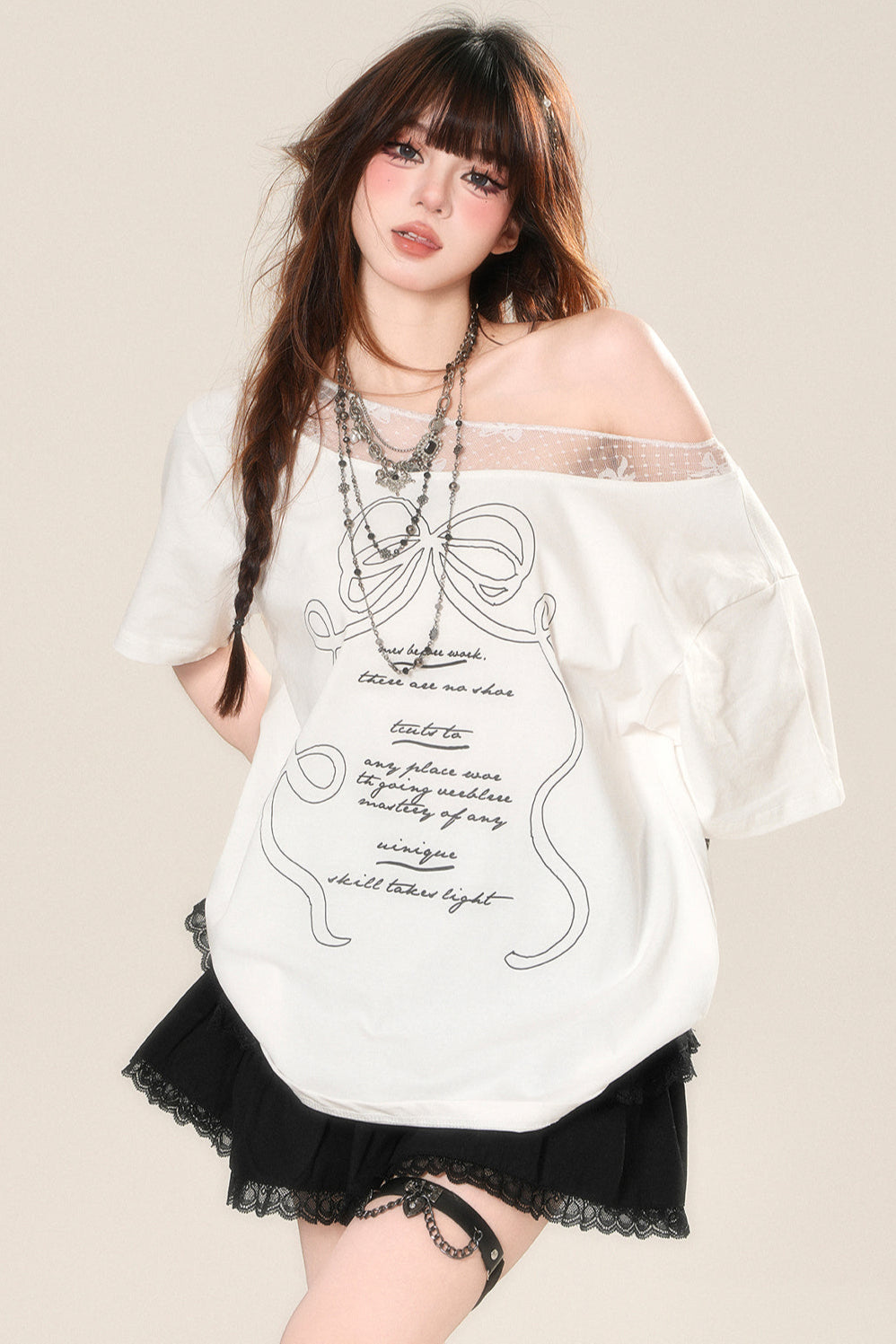 ホワイトワントップスショルダールーズ