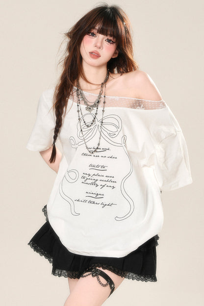 ホワイトワントップスショルダールーズ