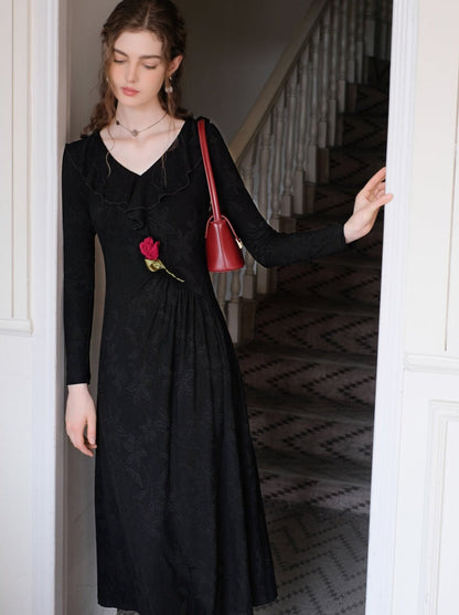 Rose Dress Chic Long Retro Dark Night