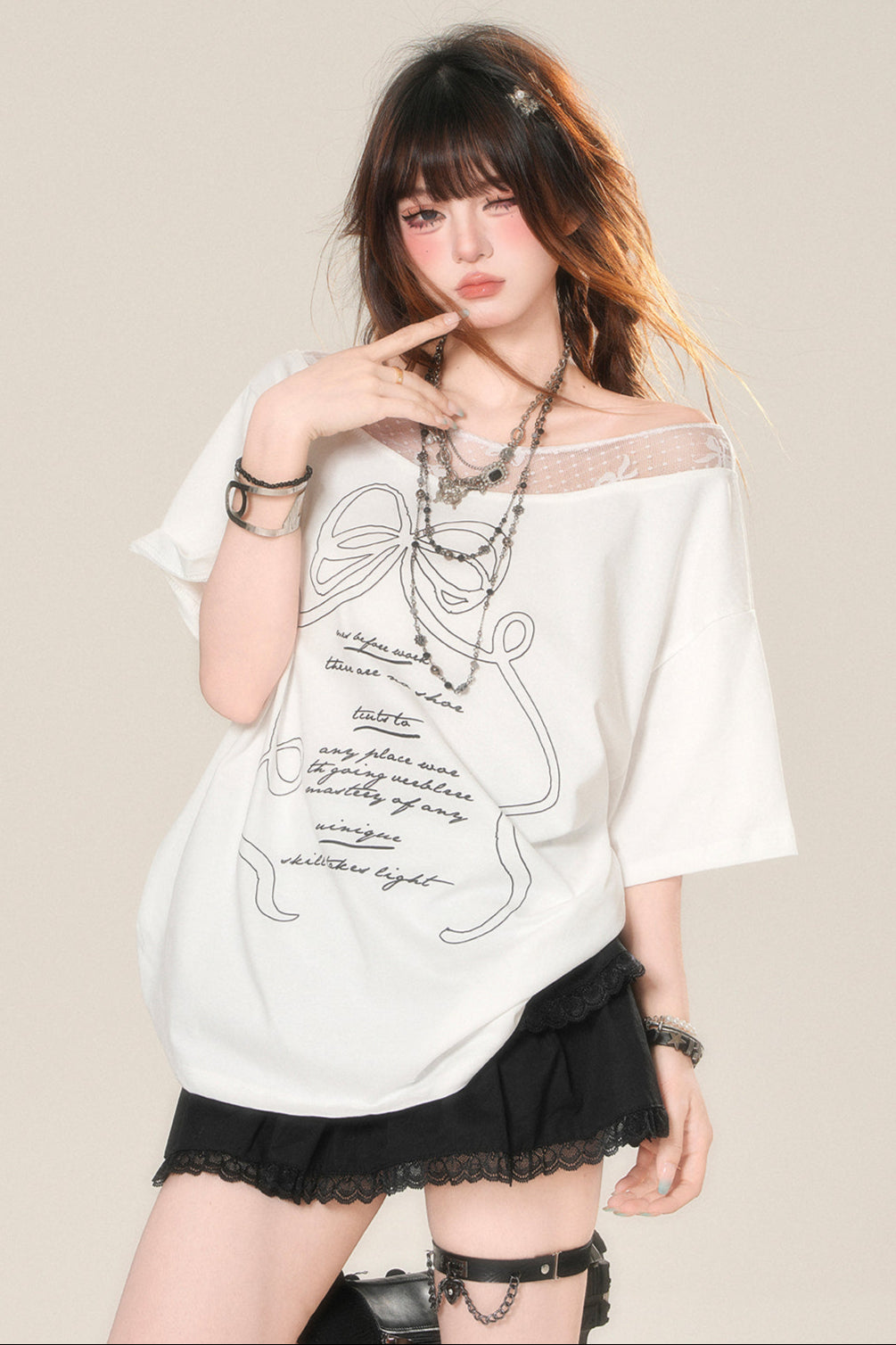 ホワイトワントップスショルダールーズ