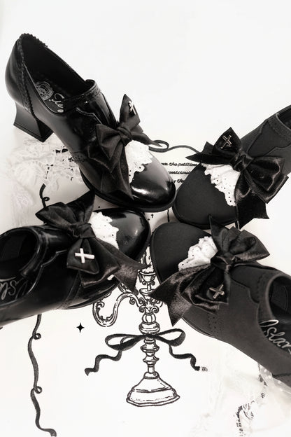 Black Waltz Gothic Lolita Velvet Mid-Heel Shoes