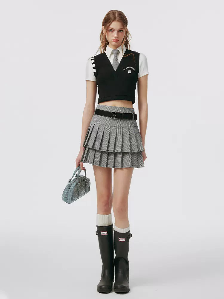 スモールグレースカート フェイク + プリーツ ツーピーストップ アメリカンカレッジタイ