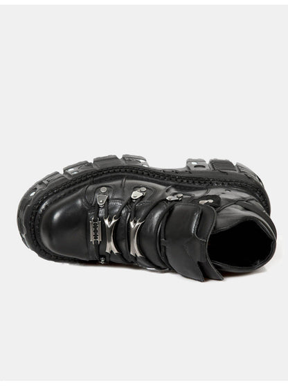 チェーンパンクメタルプラットフォームプレーンダークシューズハイトップ