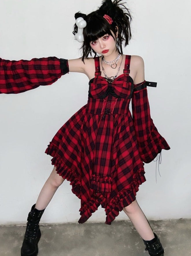 Covers Dark Leg Skirt Check Asymmetrical Rock Suspended