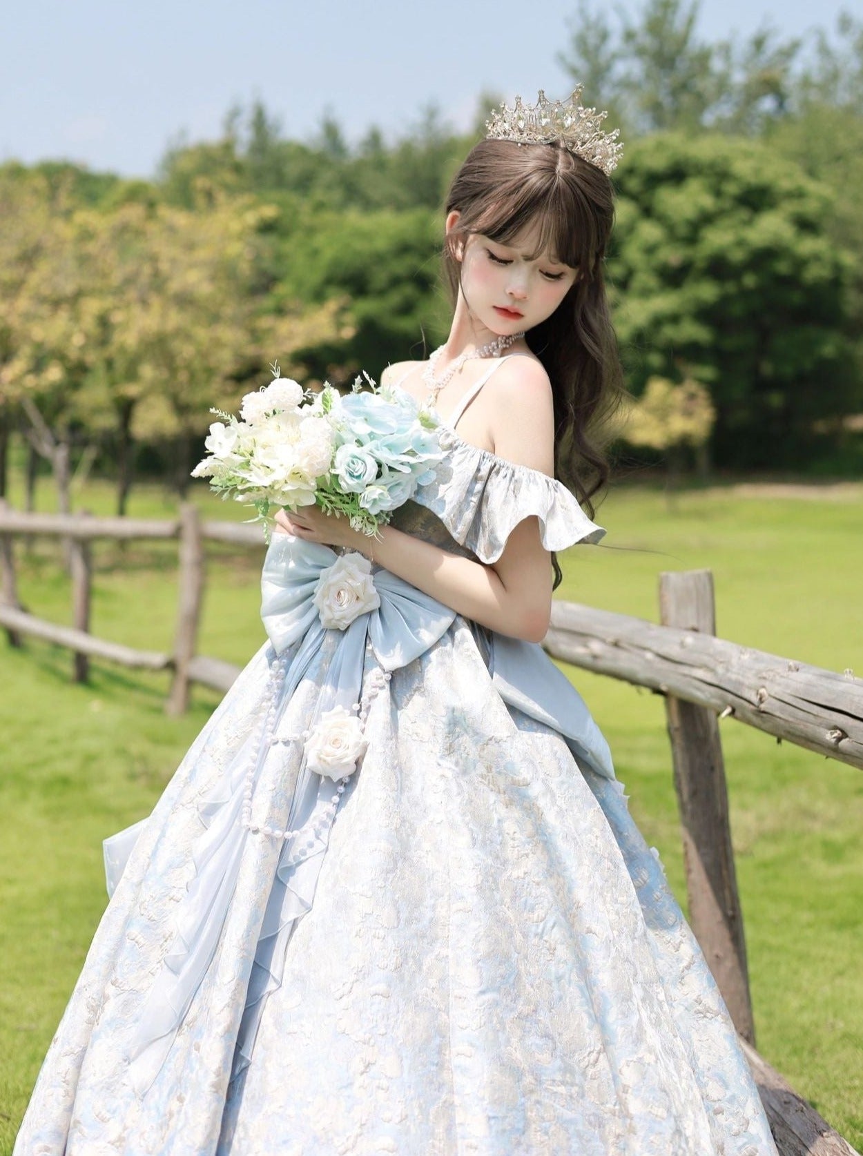 Blue Length Wedding Flower Dress Floor Lolita