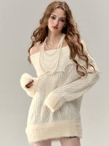 Schulterfreies, einspitziges Felltop