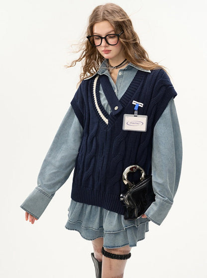 College Asymmetrical V-neck Vest