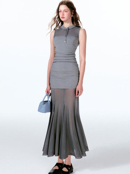 ノースリーブドレス ミント キラキラ クール シアー