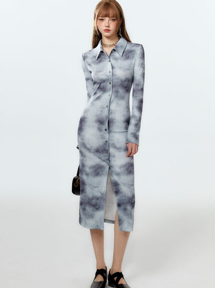 Printed Tops Polo Long Blue