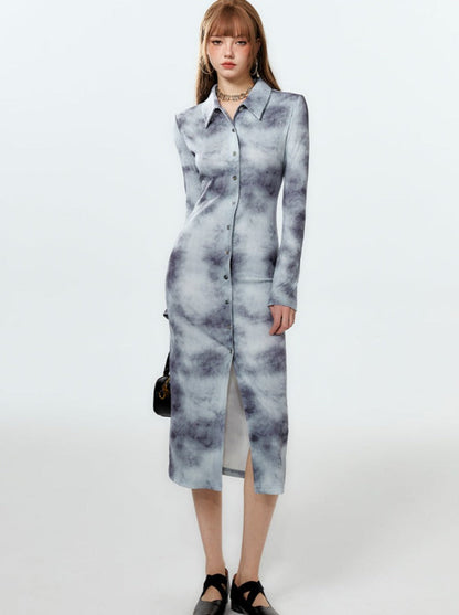 Printed Tops Polo Long Blue