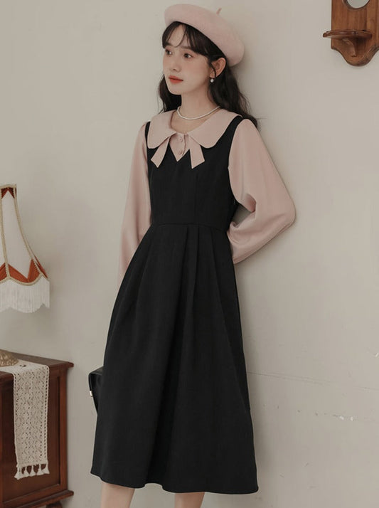 Stück Faux Middle Preppy Style Zwei Französisch Kleid