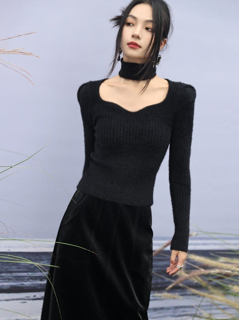 Neckholder-Pullover mit Halsband