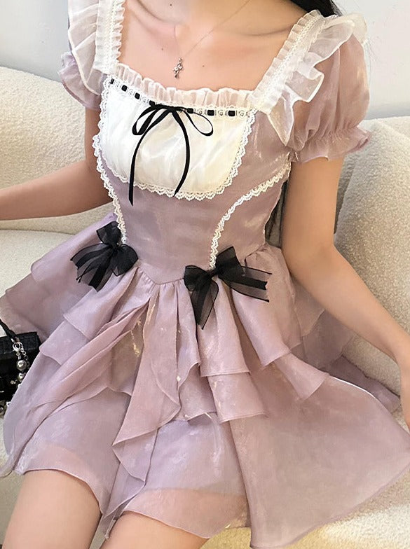 スイートドレスネックスクエアデッドラインガーリー