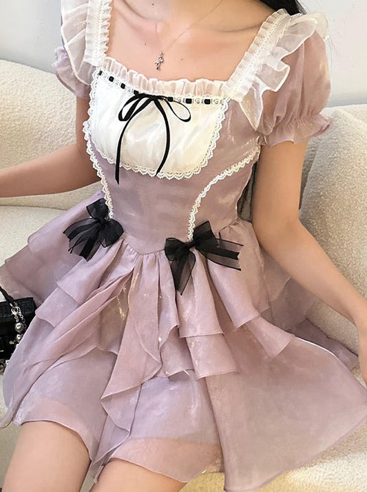 スイートドレスネックスクエアデッドラインガーリー