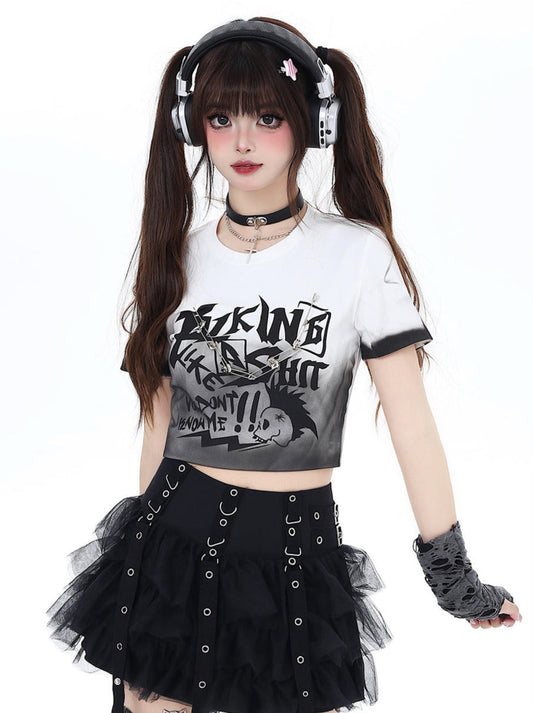 グラデーションショートスリムTシャツダークサブカルチャー