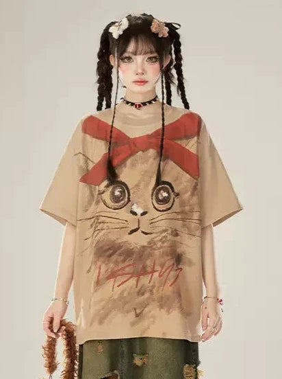 Oversized Painted Big Hand T-shirt Cat