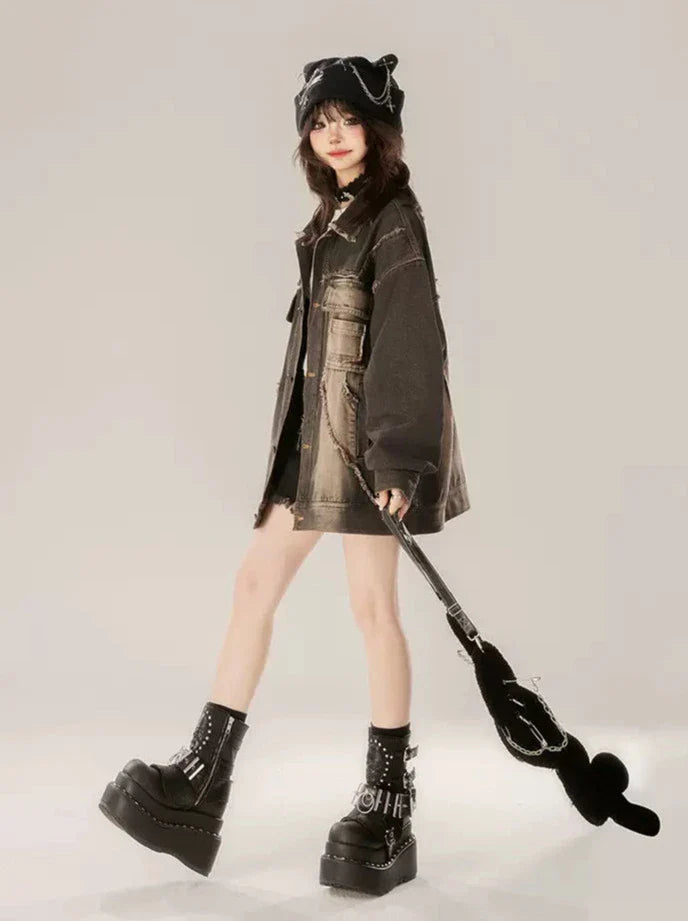 Gradient Street – Schwarze Retro-Jeansjacke