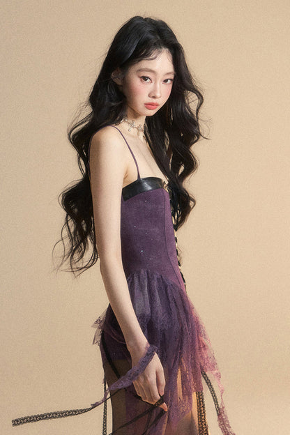 Kleid Dark Neckholder Spitze Französisch