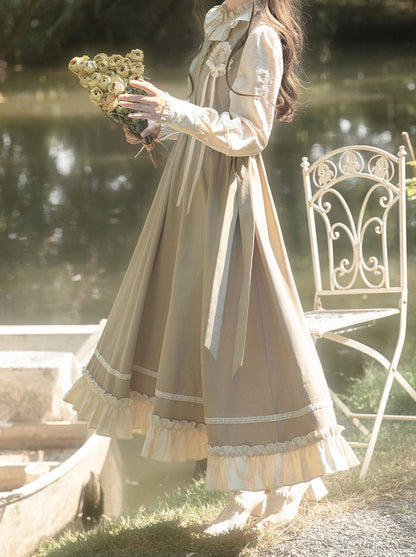 Dress French + Retro Long Ruffle Vest Green Blouse