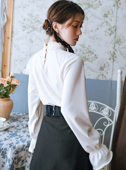 袖フリルシャツ スタンドチャイナカラー ランタン