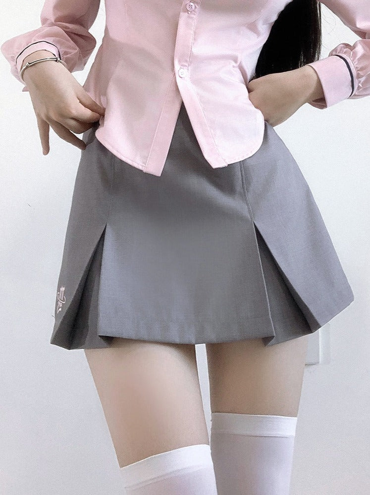 Jacket College Vest + Skirt Shirt Box + Slim Pleated Girl Sweet Ribbon Style