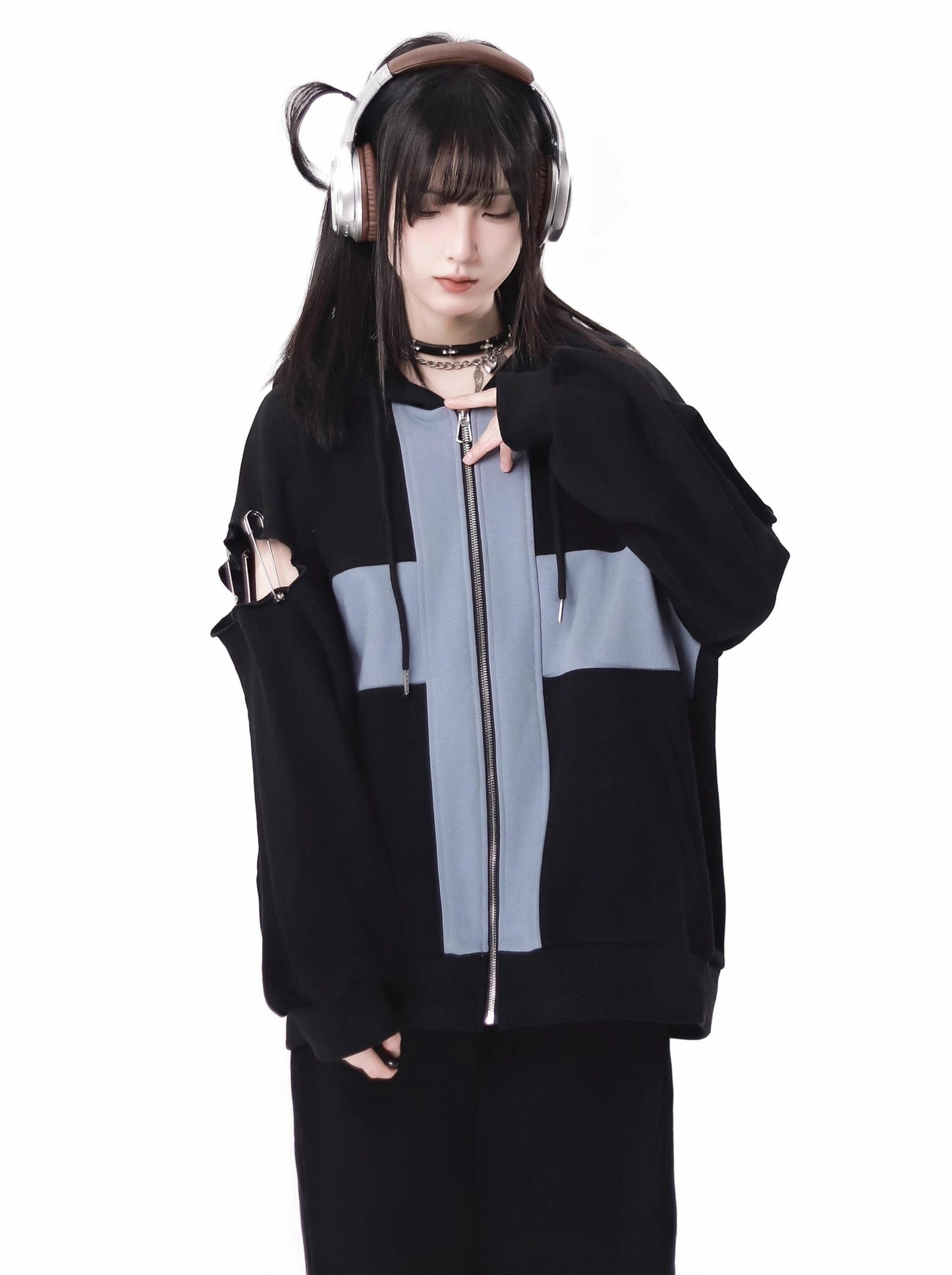 Zip Cami Cross Loose Pants Hoodie Top